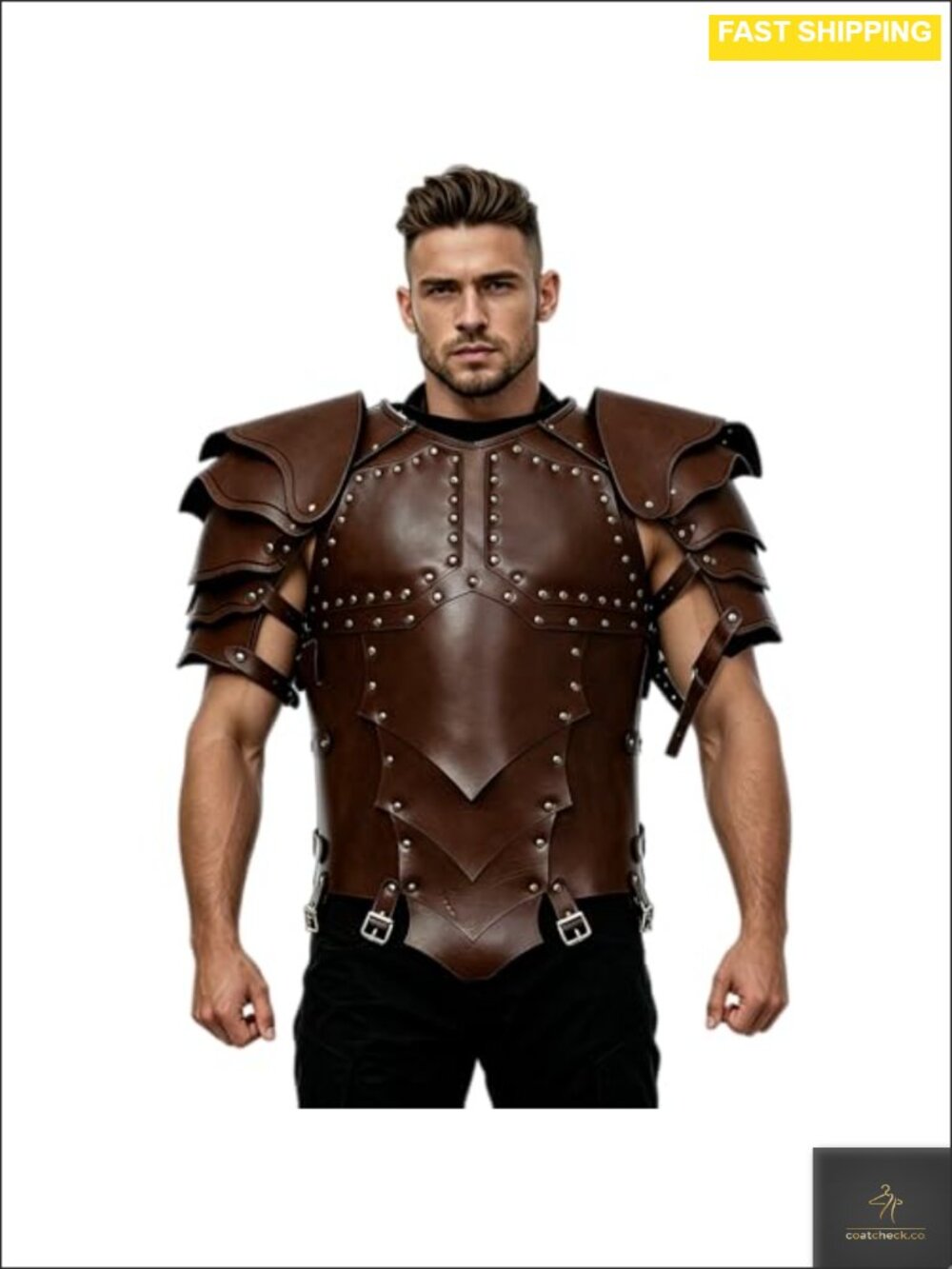 Mens Medieval Chest Armor Viking Knight Belt PU Leather Adjustable LARP Costume